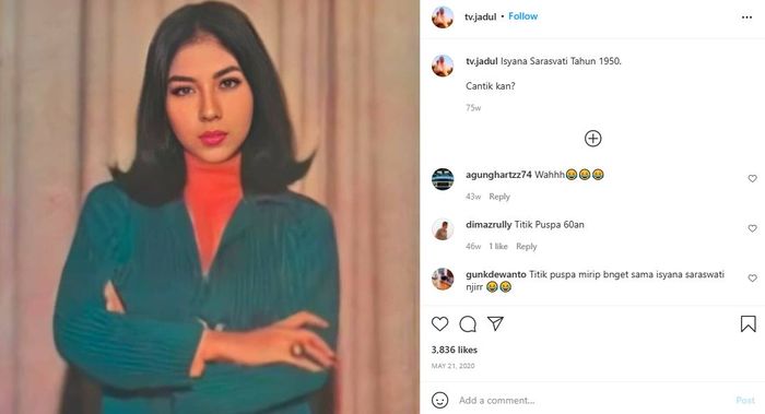 Foto jadul Titiek Puspa disebut mirip dengan Isyana Sarasvati