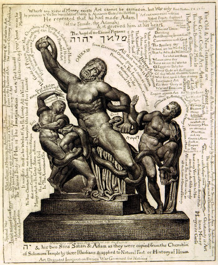 Litografi 'Laocoön and His Sons' karya William Blake sekitar 1820.