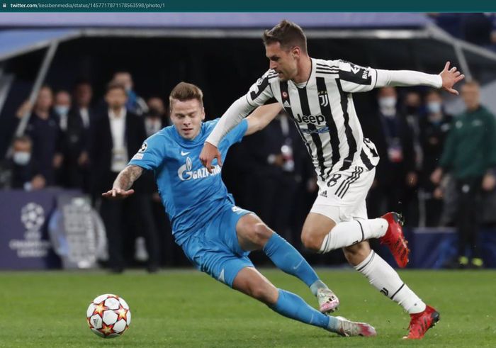 Aaron Ramsey dalam laga Liga Champions Juventus versus Zenit St. Petersburg.