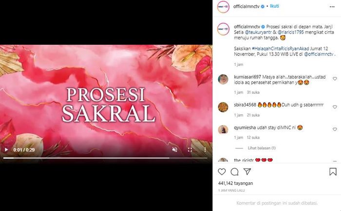 Detik-detik prosesi akad Ria Ricis dan Teuku Ryan.  