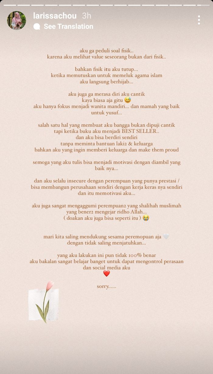 Larissa Chou memberikan penjelasan terkait saling sindirnya dengan Henny Rahman, Istri Alvin Faiz.