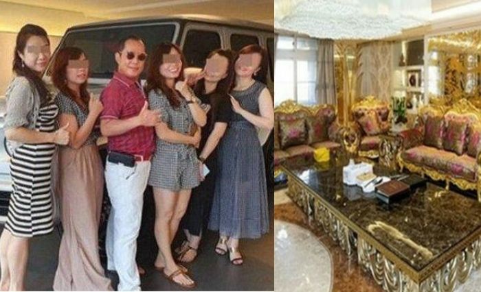 Hu Hanjung atau Hu Han Feng (57) bersama wanita-wanitanya. 