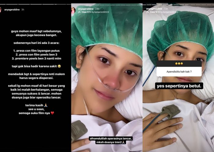 Unggahan Anya Geraldine tentang operasi radang usus buntu yang baru saja dijalaninya.
