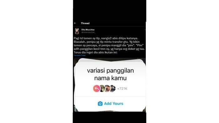 Postingan @ditamoechtar soal fitur Add Yours yang disalahgunakan. 