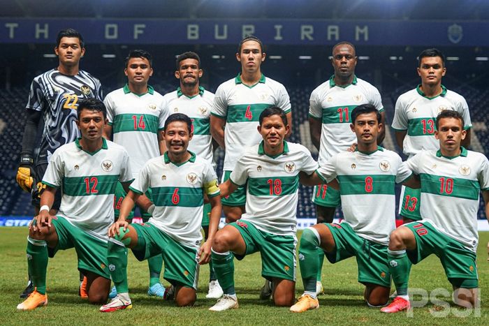 Skuad Timnas Indonesia ketika menaklukkan Taiwan di play-off Kualifikasi Piala Asia 2023.