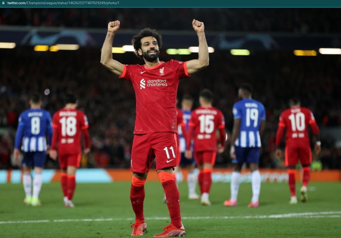 Selebrasi Mohamed Salah usai mencetak gol ke gawang FC Porto.