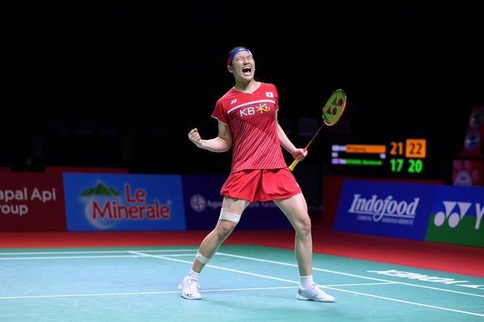 Ekspresi An Se-young (Korea Selatan) saat tampil pada final Indonesia Open 2021, Minggu (28/11/2021)