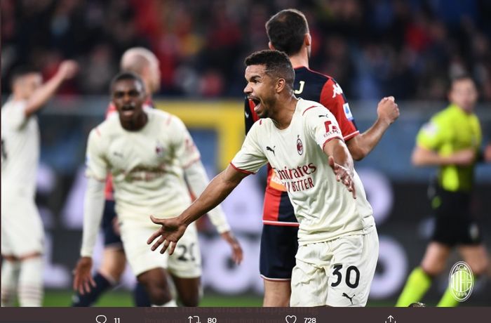 Selebrasi gelandang AC Milan, Junior Messias, usai mencetak gol ke gawang Genoa