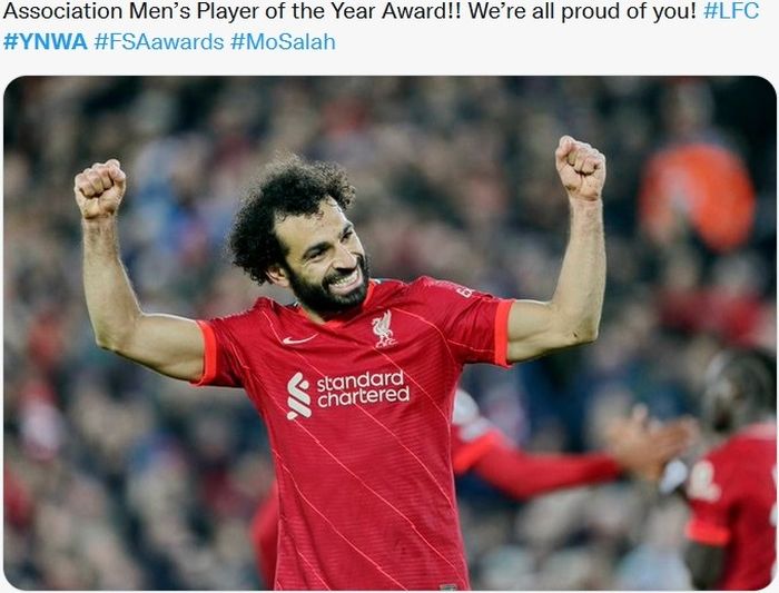 Selebrasi striker Liverpool, Mohamed Salah, usai menjebol gawang Everton.