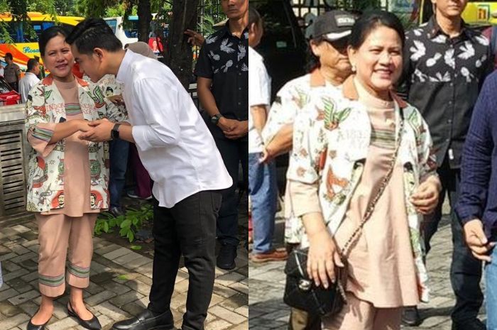 Penampilan Iriana Jokowi saat menghantar kepergian Gibran Rakabuming maju di Pilkada Solo