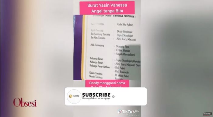 Penampakan buku yasin 40 hari Vanessa Angel dengan nama Gala Sky yang telah diganti. 