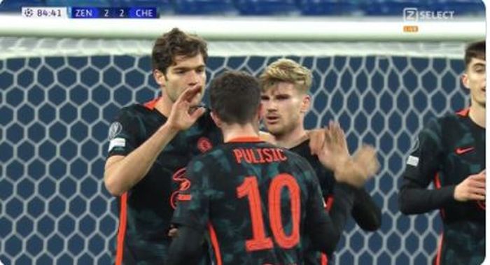 Striker Chelsea, Timo Werner usai mencetak gol ke gawang Zenit St. Petersburg dalam macthday 6 grup H Liga Champions, di Saint-Petersburg Stadium, Rabu (8/12/2021) atau Kamis dini hari WIB.