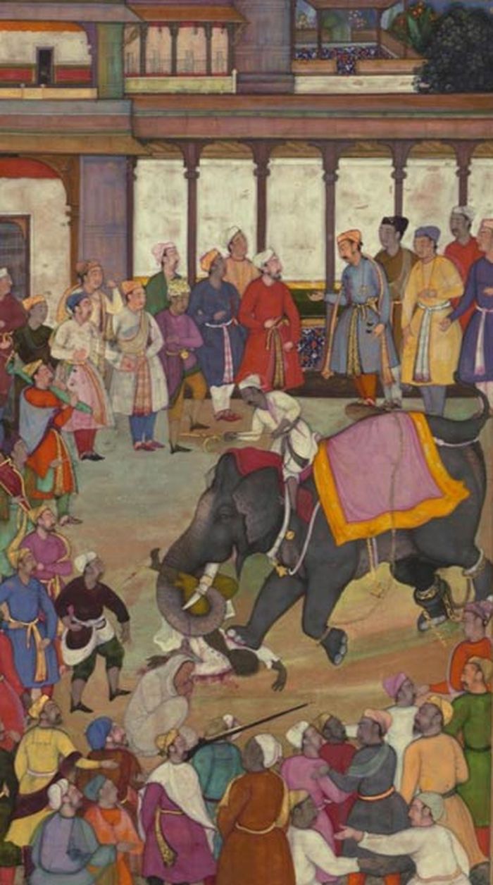 Penggambaran Mughal tentang eksekusi oleh gajah.