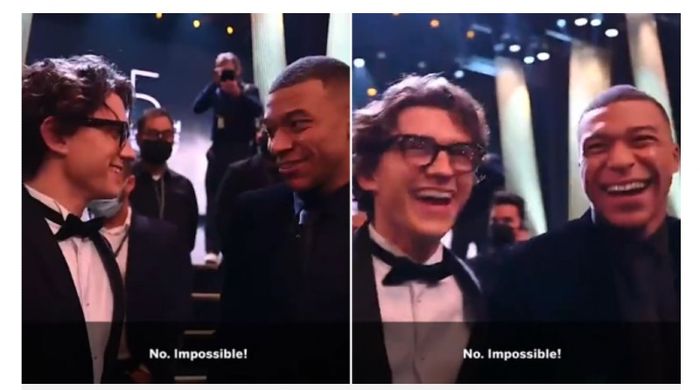 Aktor pemeran Spider-Man, Tom Holland (kiri) dan Kylian Mbappe