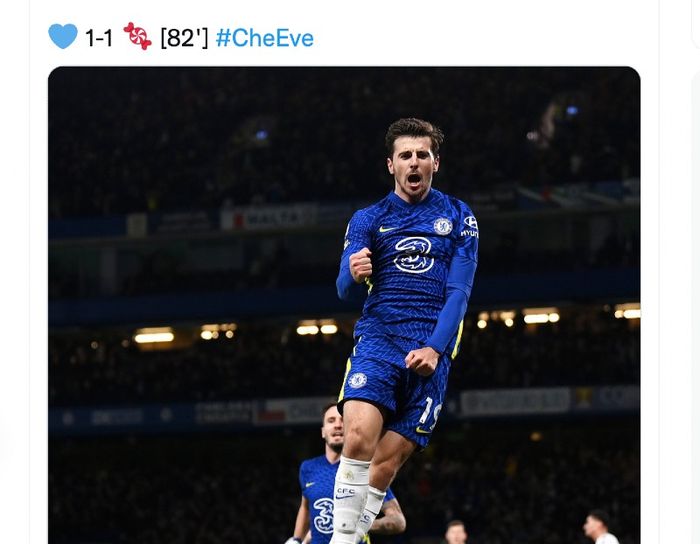 Pemain Chelsea, Mason Mount, mencetak gol ke gawang Everton pada pertandingan di Stamford Bridge, Kamis (16/12/2021) waktu setempat atau Jumat dini hari WIB.