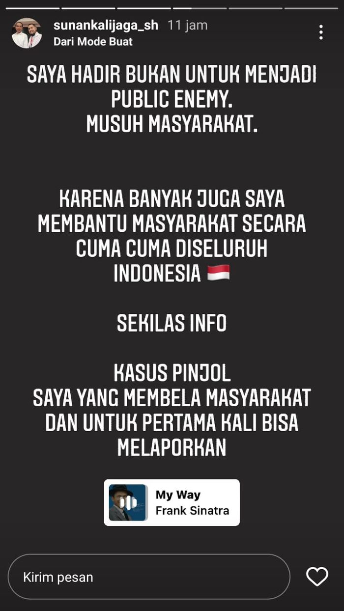 Sunan Kalijaga mengatakan bahwa ia membela Dody Sudrajat bukan untuk mencari musuh.