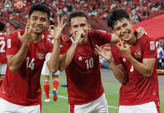 Winger timnas Indonesia, Egy Maulana Vikri, merayakan gol yang dicetaknya ke gawang Singapura pada leg kedua semifinal Piala AFF 2020.