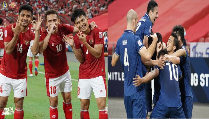 Kolase foto timnas Indonesia dan Singapura yang lolos ke final Piala AFF 2020.