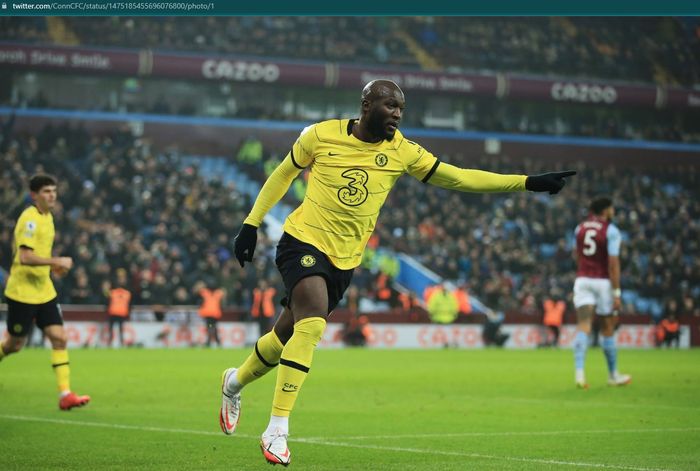 Selebrasi Romelu Lukaku usai jebol gawang Aston Villa pada matchday ke-19 Liga Inggris.