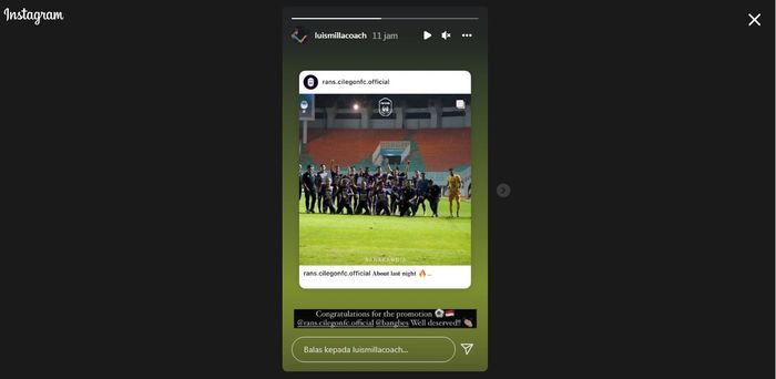 Tangkapan layar Instagram stories Luis Milla