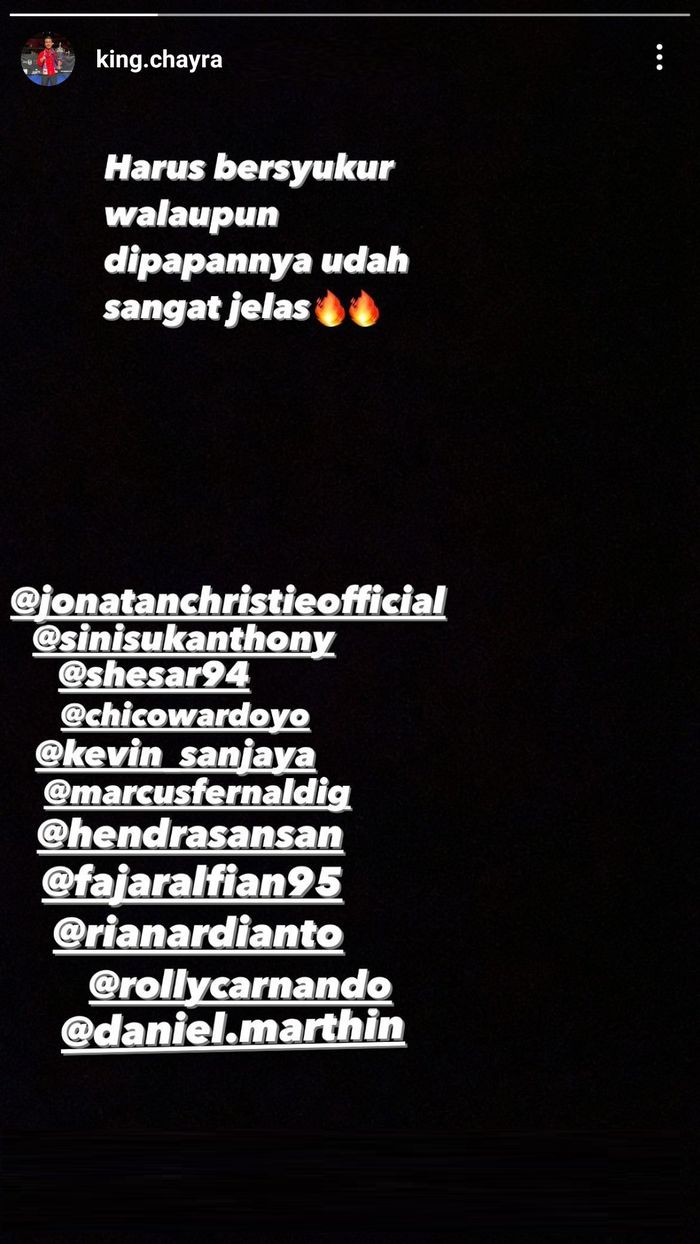 Tangkapan layar Instagram Story pebulu tangkis ganda putra Indonesia, Mohammad Ahsan, pada Jumat (31/12/2021).