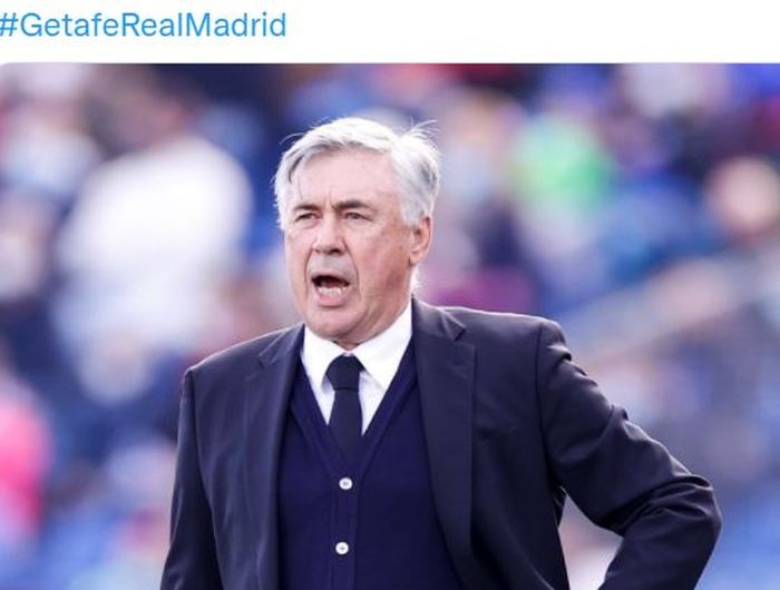 Ekspresi pelatih Real Madrid, Carlo Ancelotti, dalam laga Liga Spanyol kontra Getafe di Stadion Coliseum Alfonso Perez, Minggu (2/1/2021).