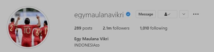 Akun Instagram Egy Maulana Vikri yang polos tanpa keterangan pemain FK Senica (3/1/2021). 