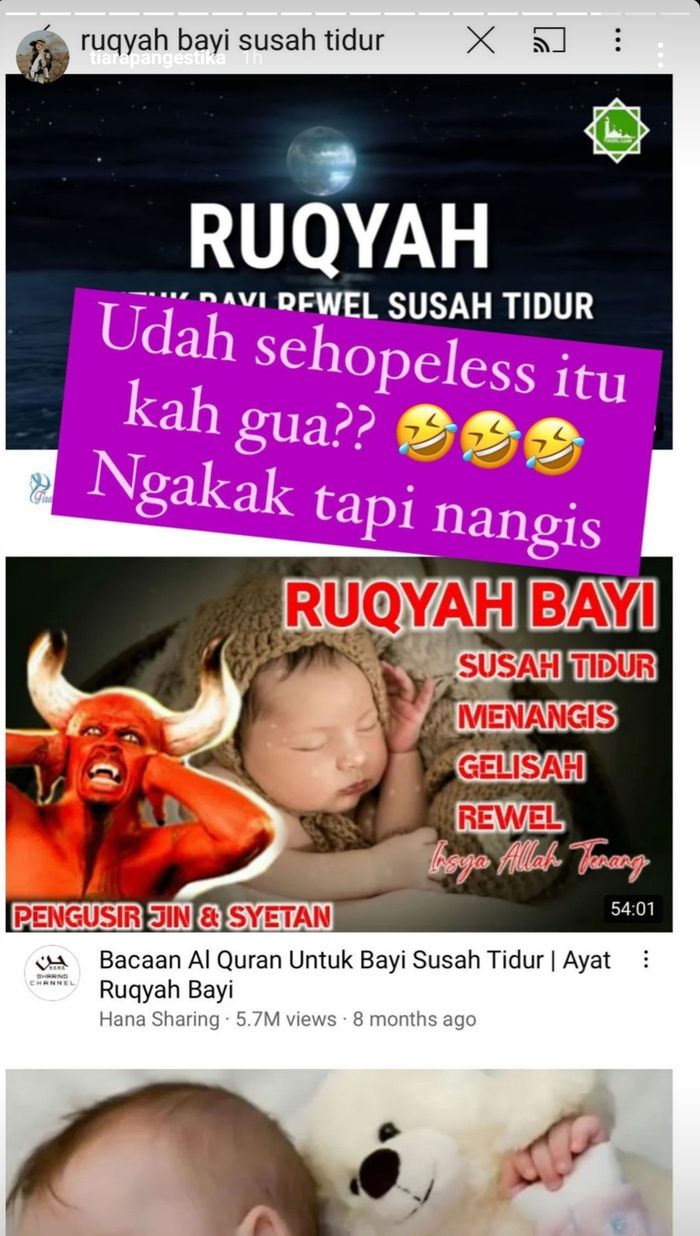 Unggahan Tiara Pangestika yang kebingungan menghadapi anak susah tidur.