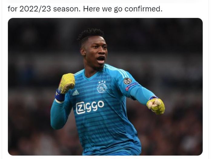 Andre Onana bergabung dengan Inter Milan musim 2022/23 selepas kontraknya habis di Ajax Amsterdam.