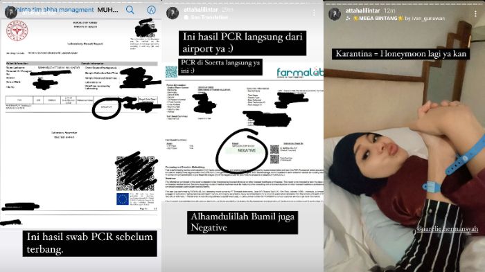 Kolase hasil tes PCR Atta Halilintar dan Aurel Hermansyah dan potret karantina mereka