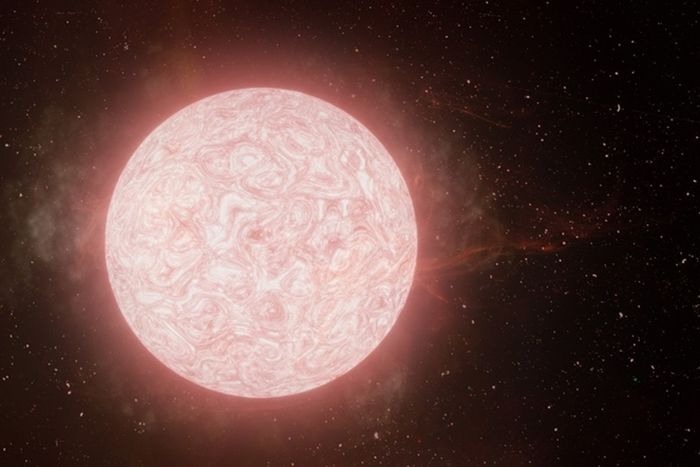 Ilustrasi raksasa merah di tahun terakhir hidupnya memancarkan awan gas yang sangat besar. Pengamatan baru menunjukkan bahwa setidaknya beberapa bintang yang membengkak ini mengalami perubahan internal yang kacau sebelum meledak dalam supernova.