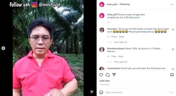 Video seorang pria tawarkan kebun kelapa sawit untuk Doddy Sudrajat
