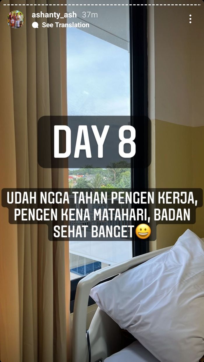 Ashanty yang sedang menjalani masa karantina hari ke delapan, memberikan kabar terkini terkait kondisinya.