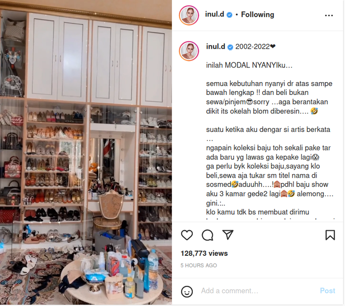 Jadi tempat khusus penyinmpanan barang dan aksesoris mahal miliknya, intip penampakkan wardrobe di rumah artis Inul Daratista yang mewah.