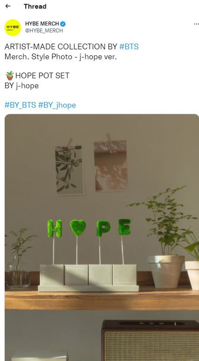 Set pot bertuliskan HOPE merupakan bagian dari Artist Made Collection versi J-Hope 