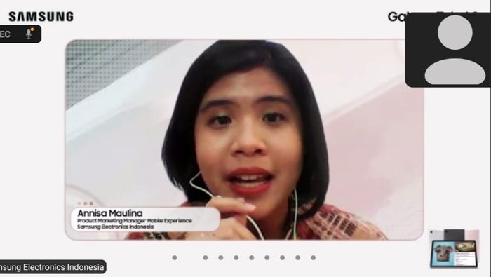 Annisa Maulina, Product Marketing Manager Mobile Experience Samsung Electronics Indonesia dalam sesi Media Q&amp;A Season virtual, Jumat (21/1/2022).