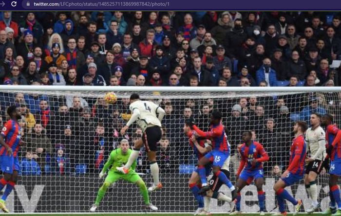 Virgil van Dijk mencetak gol untuk Liverpool ke gawang Crystal Palace dalam laga pekan ke-23 Liga Inggris 2021-2022 di Selhurst Park pada Minggu (23/1/2022) pukul 21.00 WIB.