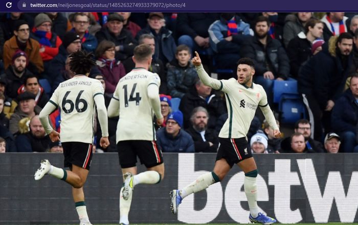 Alex Oxlade-Chamberlain mencetak gol untuk Liverpool ke gawang Crystal Palace dalam laga pekan ke-23 Liga Inggris 2021-2022 di Selhurst Park pada Minggu (23/1/2022) pukul 21.00 WIB.