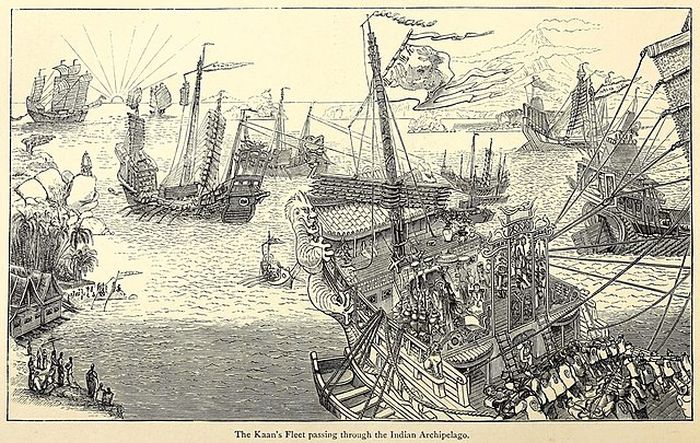 Ilustrasi armada kapal Kublai Khan untuk berangkat ke Pulau Jawa.