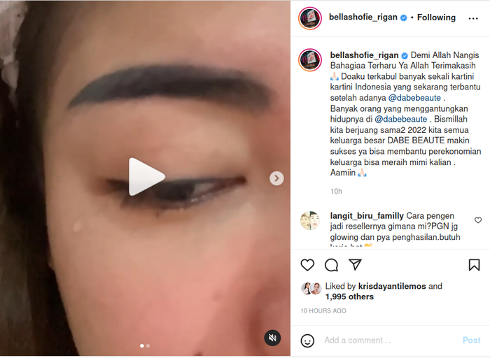 Mendadak pajang momen sedang berlinang air mata, Bella Shofie tak bisa tutupi rasa haru usai baca kisah dari penggemar.