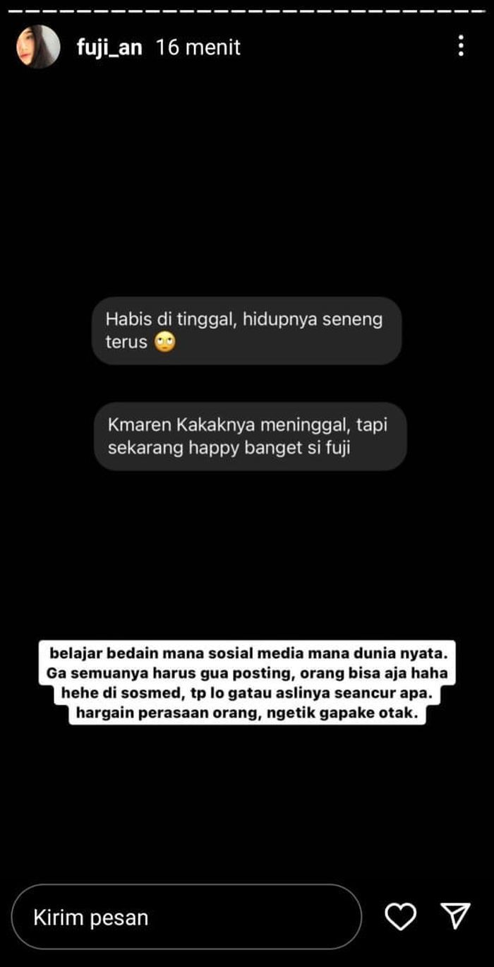 Reaksi Fuji disebut happy-happy terus usai ditinggal pergi kakak dan iparnya.