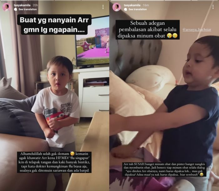 Unggahan Tasya Kamila yang menceritakan perjuangan membujuk anak minum obat.