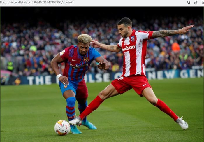 Adama Traore bermain apik saat Barcelona membungkam Atletico Madrid dengan tiga gol di babak pertama pekan ke-23 Liga Spanyol 2021-2022.