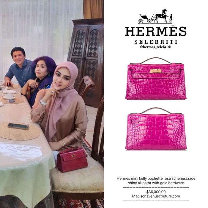 Syahrini saat mengenakan tas mewah Hermes dengan bahan kulit buaya.