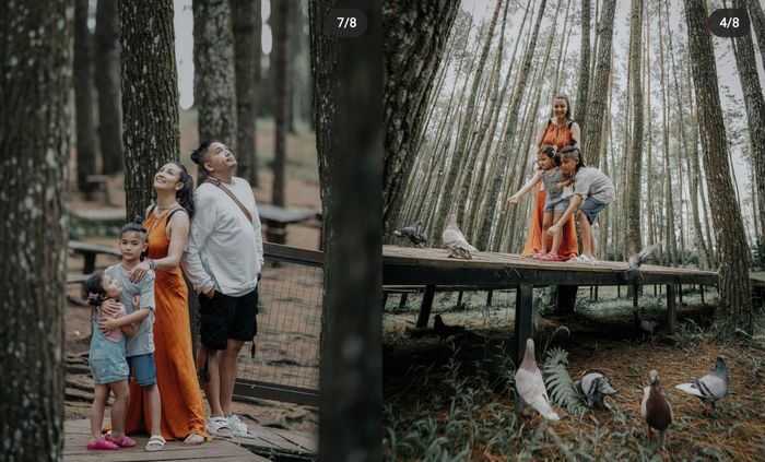 Keseruan keluarga Ryan Delon dan Sharena Gunawan saat berlibur ke Hutan Pinus Mangunan Jogja.