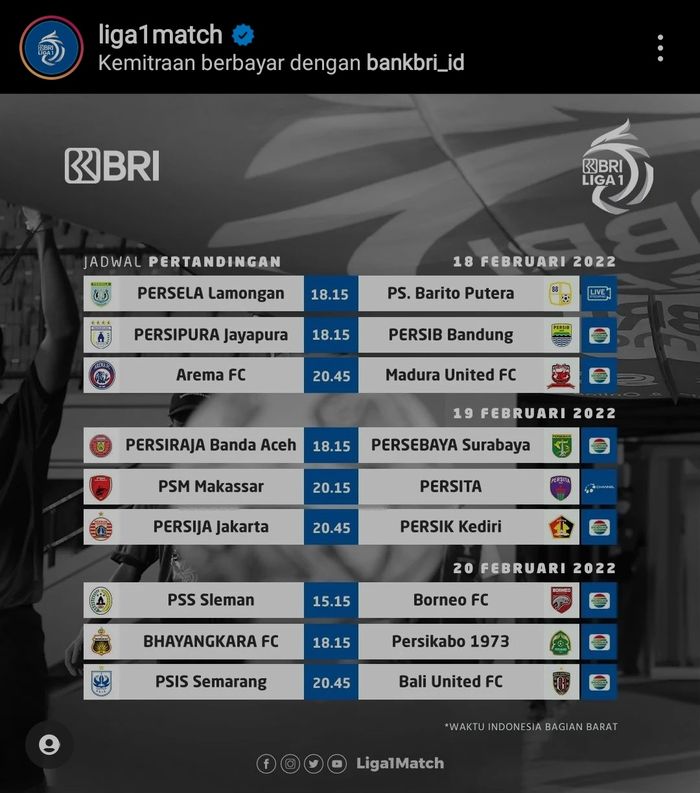 Jadwal Pertandingan Pekan Ke-26 Liga 1 2021/2022