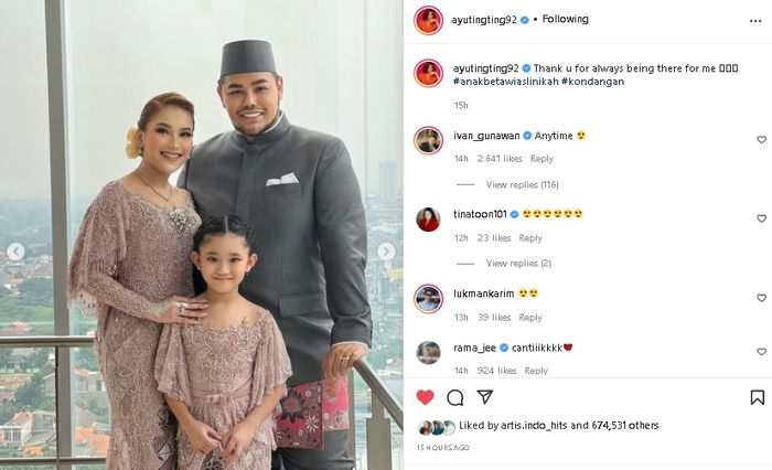 Unggahan Ayu Ting Ting yang berfoto bersama Ivan Gunawan dan Bilqis Khumairah Razak.