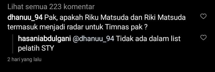 Anggota Komite Eksekutif (Exco) PSSI, Hasani Abdulgani, menyebut Riku Matsuda dan Riki Matsuda belum berada dalam radar Shin Tae-yong di timnas Indonesia.