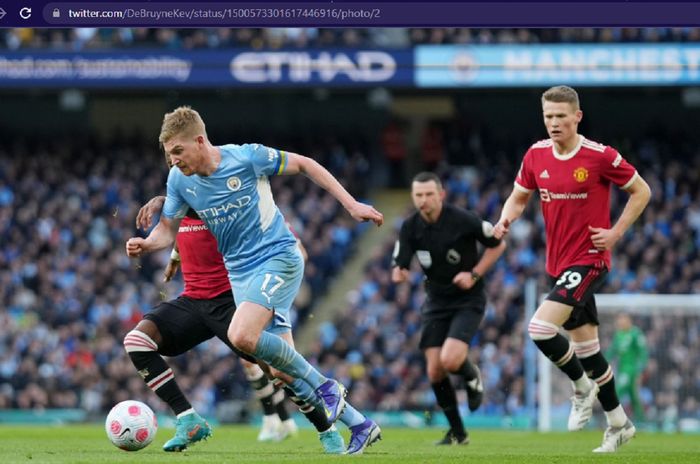 Kevin De Bruyne menjadi mimpi buruk Manchester United dalam laga kontra Manchester City pada pekan ke-28 Liga Inggris 2021-2022 di Stadion Etihad, Minggu (6/3/2022).  