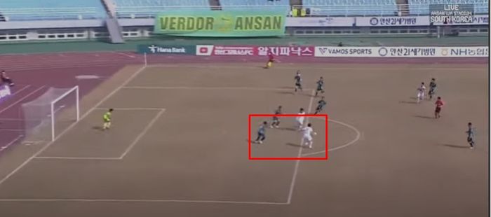 Asnawi Mangkualam dalam momen gol Pyeongchang United ke gawang Ansan Greeners (9/3/2022). 